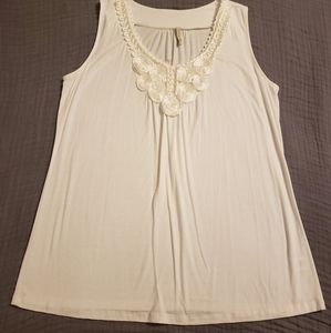 Olivia Moon Spiral Embellished Ivory Tank Top - XL
